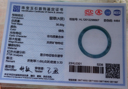 Certified Hand Carved Icy Blue Water Green Natural Myanmar Burma A JADE Circle Jadeite Bangle Bracelet 57mm