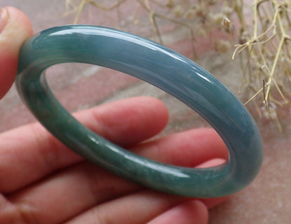 Certified Hand Carved Icy Blue Water Green Natural Myanmar Burma A JADE Circle Jadeite Bangle Bracelet 52mm