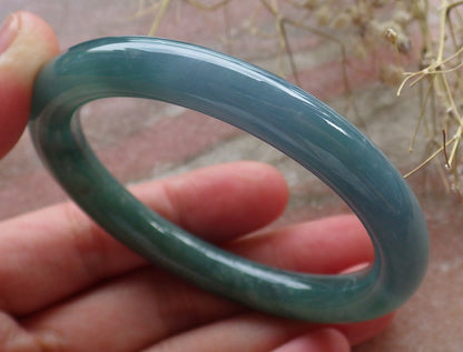 Certified Hand Carved Icy Blue Water Green Natural Myanmar Burma A JADE Circle Jadeite Bangle Bracelet 52mm