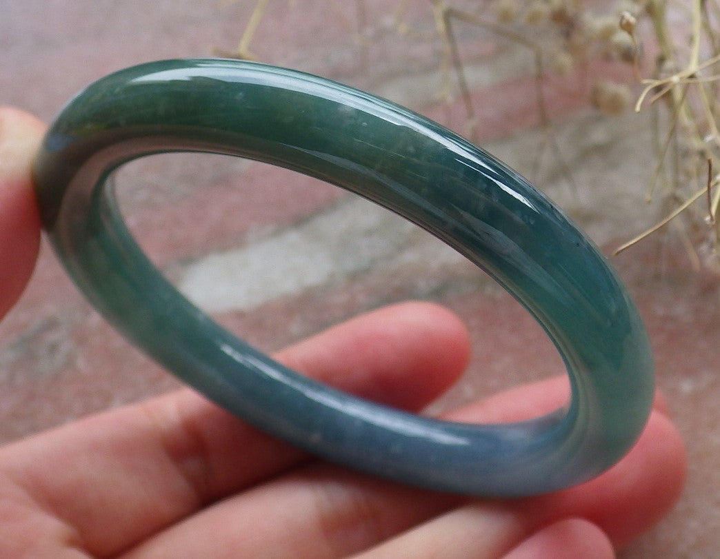 Certified Hand Carved Icy Blue Water Green Natural Myanmar Burma A JADE Circle Jadeite Bangle Bracelet 52mm