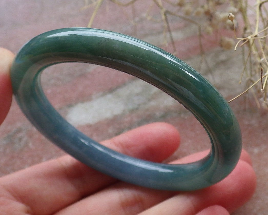 Certified Hand Carved Icy Blue Water Green Natural Myanmar Burma A JADE Circle Jadeite Bangle Bracelet 52mm