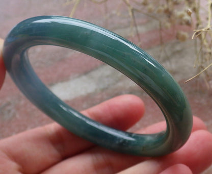 Certified Hand Carved Icy Blue Water Green Natural Myanmar Burma A JADE Circle Jadeite Bangle Bracelet 52mm