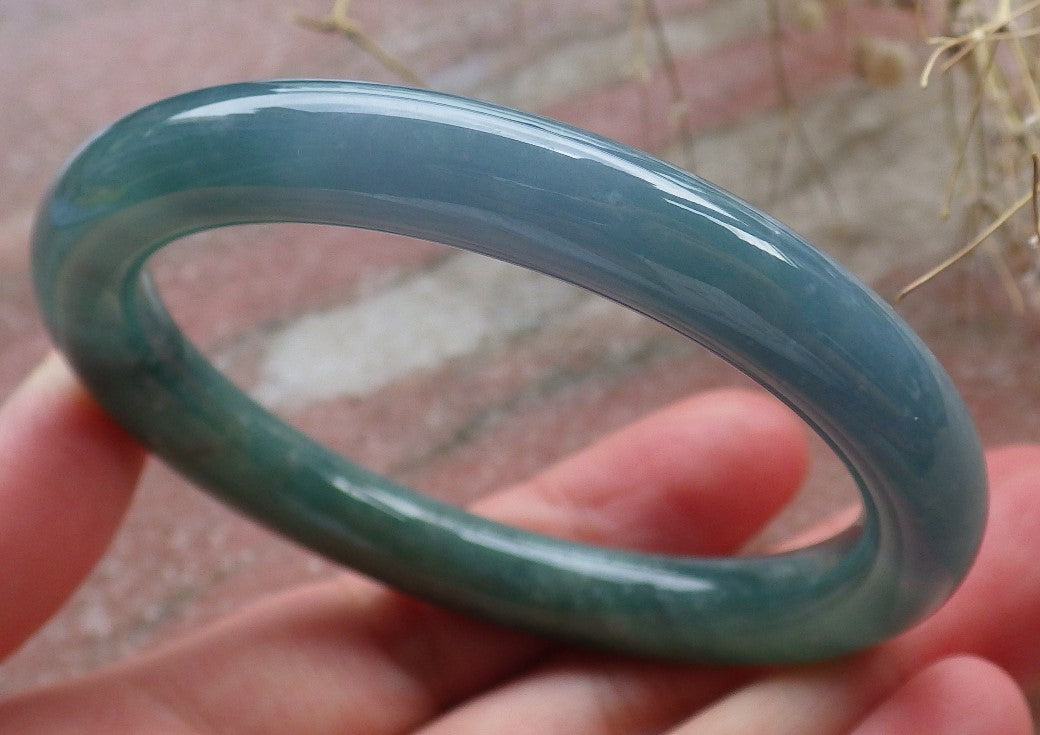 Certified Hand Carved Icy Blue Water Green Natural Myanmar Burma A JADE Circle Jadeite Bangle Bracelet 52mm