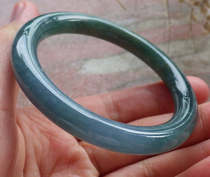 Certified Hand Carved Icy Blue Water Green Natural Myanmar Burma A JADE Circle Jadeite Bangle Bracelet 52mm