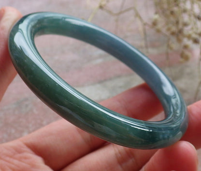 Certified Hand Carved Icy Blue Water Green Natural Myanmar Burma A JADE Circle Jadeite Bangle Bracelet 52mm