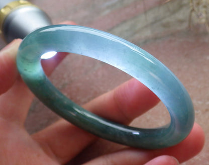 Certified Hand Carved Icy Blue Water Green Natural Myanmar Burma A JADE Circle Jadeite Bangle Bracelet 52mm