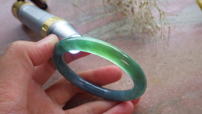Certified Hand Carved Icy Blue Water Green Natural Myanmar Burma A JADE Circle Jadeite Bangle Bracelet 52mm