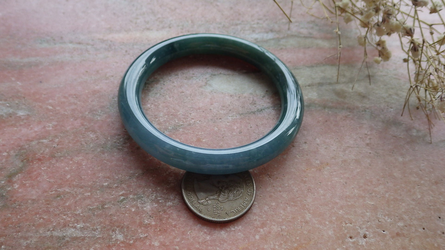 Certified Hand Carved Icy Blue Water Green Natural Myanmar Burma A JADE Circle Jadeite Bangle Bracelet 52mm