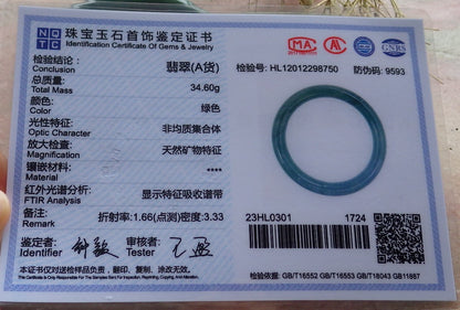 Certified Hand Carved Icy Blue Water Green Natural Myanmar Burma A JADE Circle Jadeite Bangle Bracelet 52mm