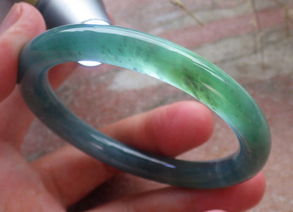 Certified Hand Carved Icy Blue Water Green Natural Myanmar Burma A JADE Circle Jadeite Bangle Bracelet 53mm