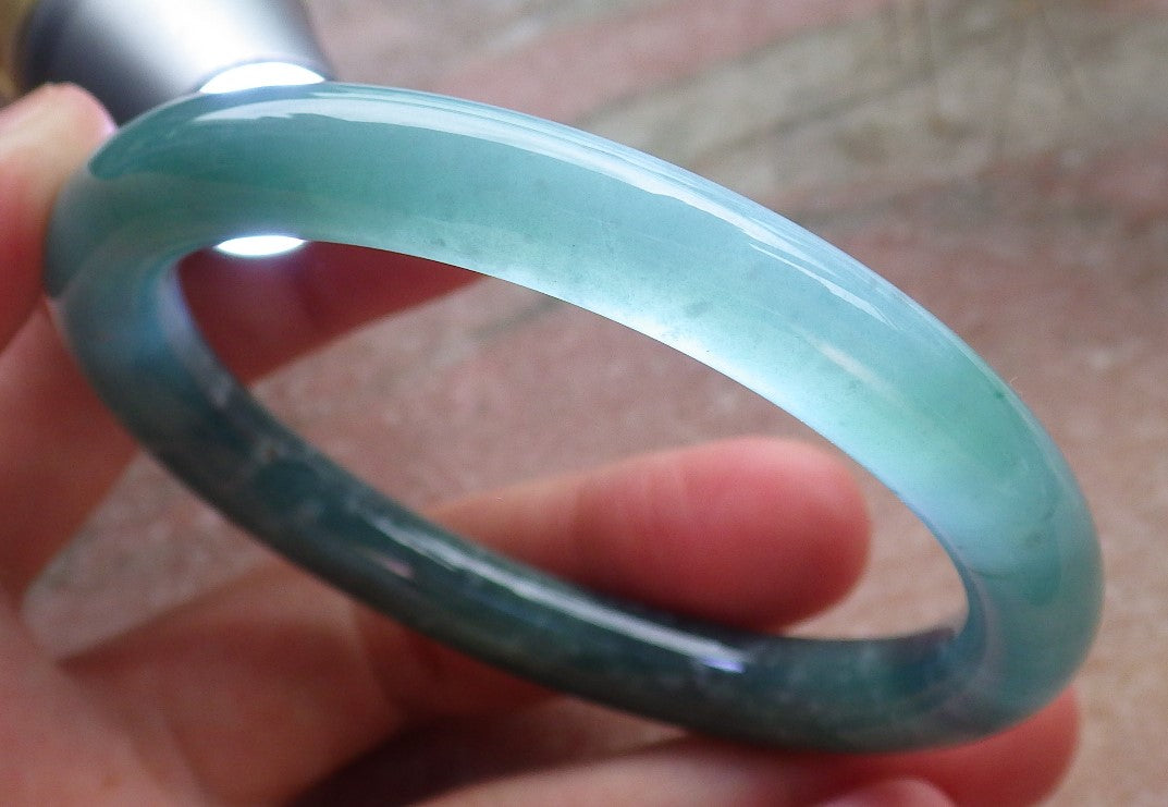 Certified Hand Carved Icy Blue Water Green Natural Myanmar Burma A JADE Circle Jadeite Bangle Bracelet 53mm