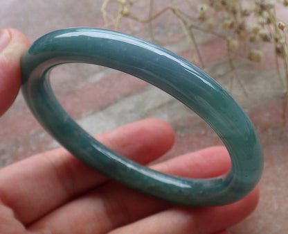 Certified Hand Carved Icy Blue Water Green Natural Myanmar Burma A JADE Circle Jadeite Bangle Bracelet 53mm