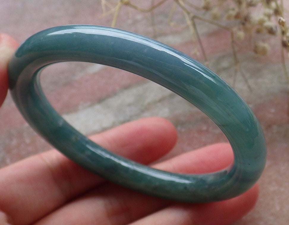 Certified Hand Carved Icy Blue Water Green Natural Myanmar Burma A JADE Circle Jadeite Bangle Bracelet 53mm