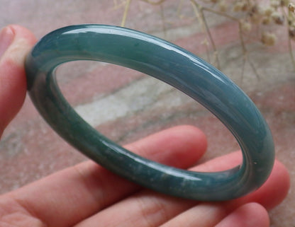 Certified Hand Carved Icy Blue Water Green Natural Myanmar Burma A JADE Circle Jadeite Bangle Bracelet 53mm