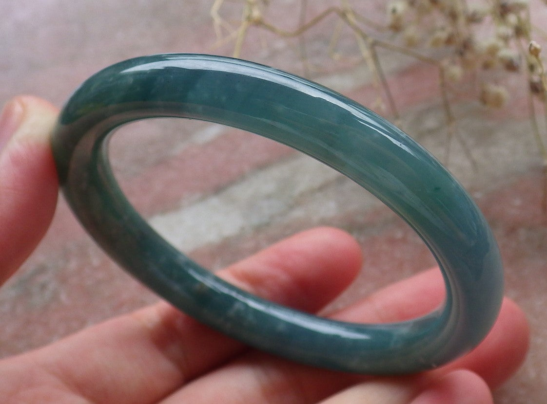 Certified Hand Carved Icy Blue Water Green Natural Myanmar Burma A JADE Circle Jadeite Bangle Bracelet 53mm