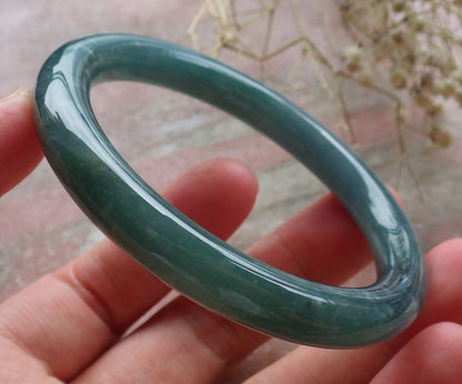 Certified Hand Carved Icy Blue Water Green Natural Myanmar Burma A JADE Circle Jadeite Bangle Bracelet 53mm