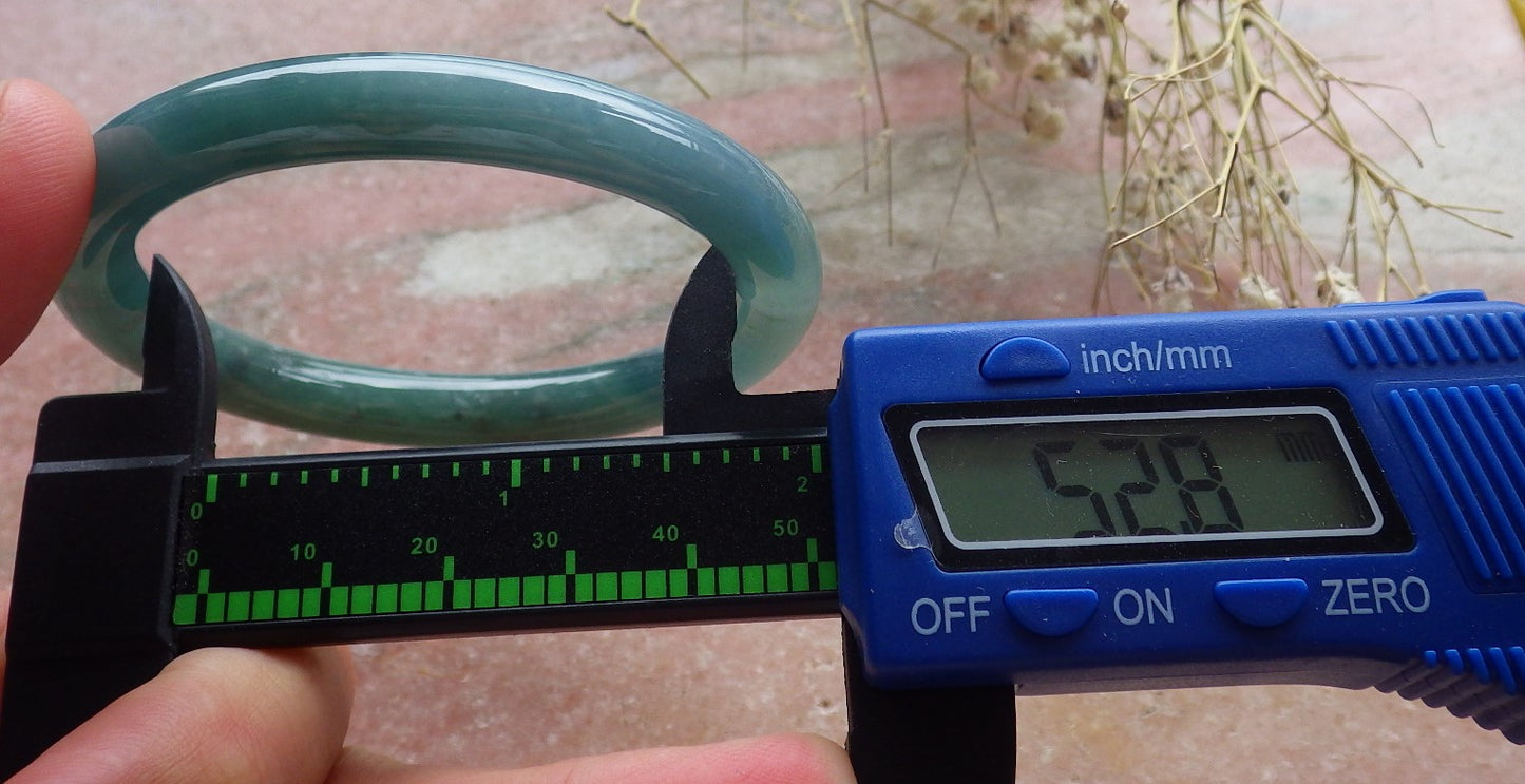 Certified Hand Carved Icy Blue Water Green Natural Myanmar Burma A JADE Circle Jadeite Bangle Bracelet 53mm