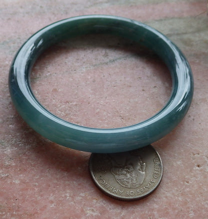 Certified Hand Carved Icy Blue Water Green Natural Myanmar Burma A JADE Circle Jadeite Bangle Bracelet 53mm