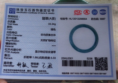Certified Hand Carved Icy Blue Water Green Natural Myanmar Burma A JADE Circle Jadeite Bangle Bracelet 53mm