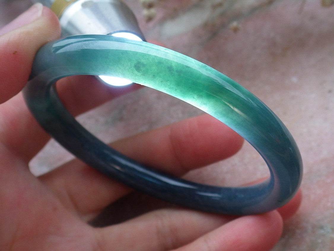 Certified Hand Carved Green Natural Myanmar Burma A JADE Circle Jadeite Bracelet Bangle 57mm