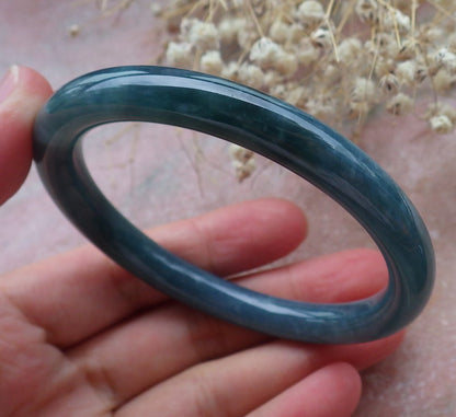 Certified Hand Carved Green Natural Myanmar Burma A JADE Circle Jadeite Bracelet Bangle 57mm