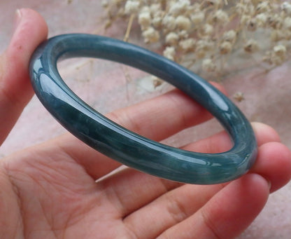 Certified Hand Carved Green Natural Myanmar Burma A JADE Circle Jadeite Bracelet Bangle 57mm