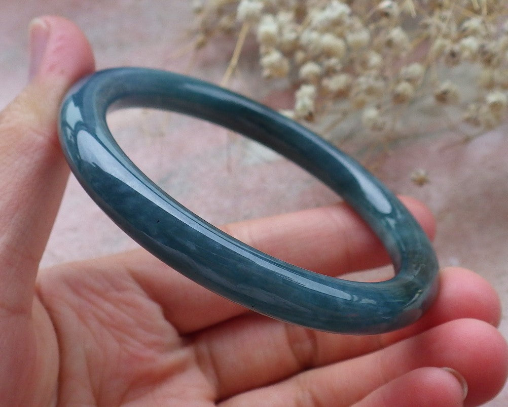 Certified Hand Carved Green Natural Myanmar Burma A JADE Circle Jadeite Bracelet Bangle 57mm