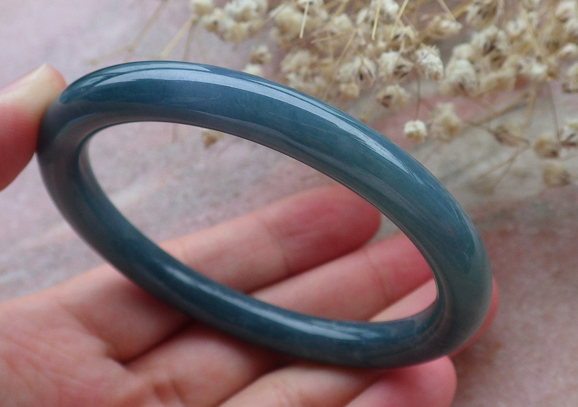 Certified Hand Carved Green Natural Myanmar Burma A JADE Circle Jadeite Bracelet Bangle 57mm