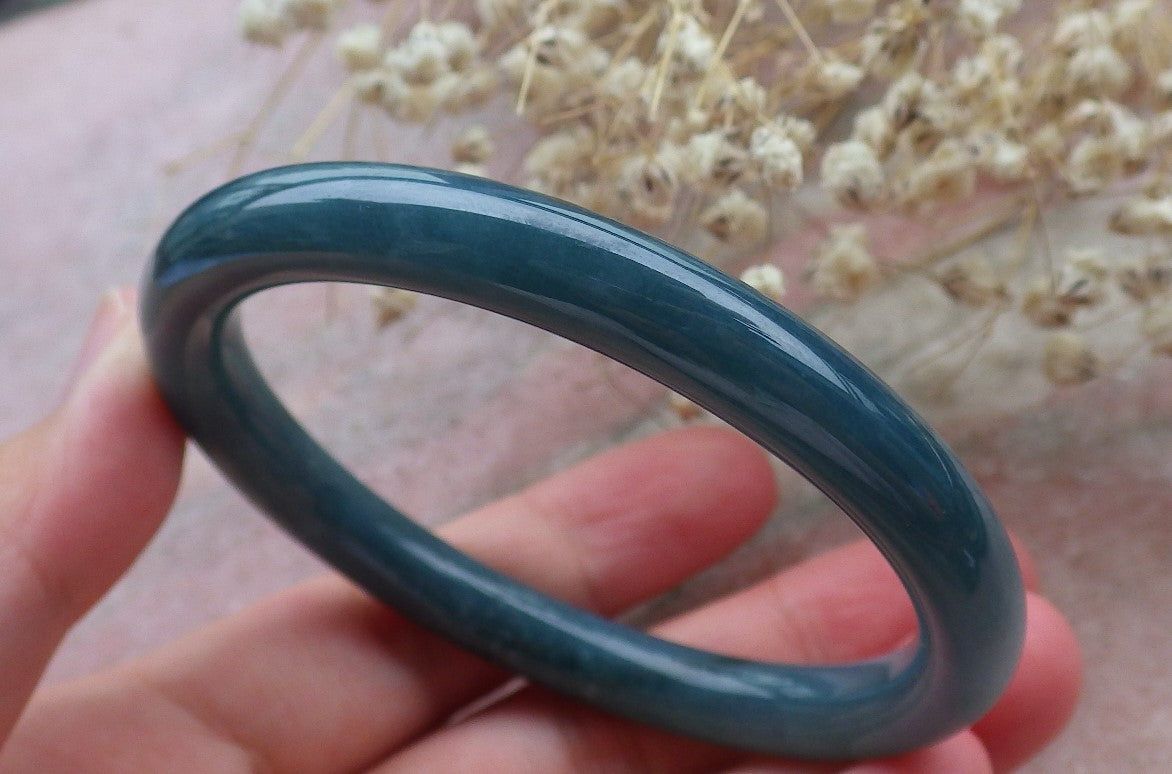 Certified Hand Carved Green Natural Myanmar Burma A JADE Circle Jadeite Bracelet Bangle 57mm