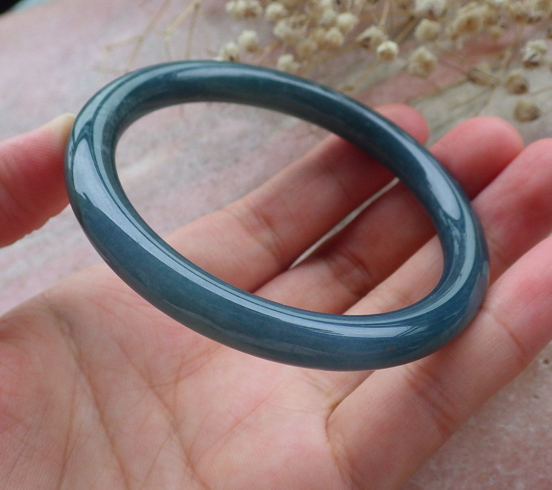 Certified Hand Carved Green Natural Myanmar Burma A JADE Circle Jadeite Bracelet Bangle 57mm