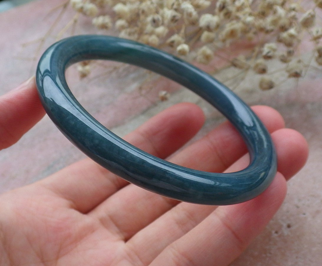 Certified Hand Carved Green Natural Myanmar Burma A JADE Circle Jadeite Bracelet Bangle 57mm