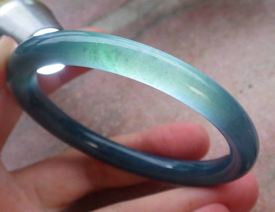 Certified Hand Carved Green Natural Myanmar Burma A JADE Circle Jadeite Bracelet Bangle 57mm