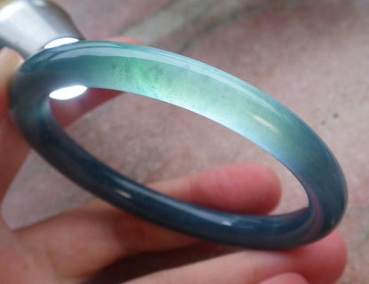 Certified Hand Carved Green Natural Myanmar Burma A JADE Circle Jadeite Bracelet Bangle 57mm