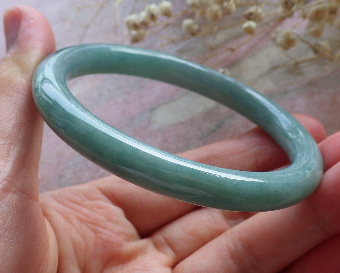 Certified Hand Carved Green 100% Natural Myanmar Burma A JADE Circle Jadeite Bracelet Bangle 57mm