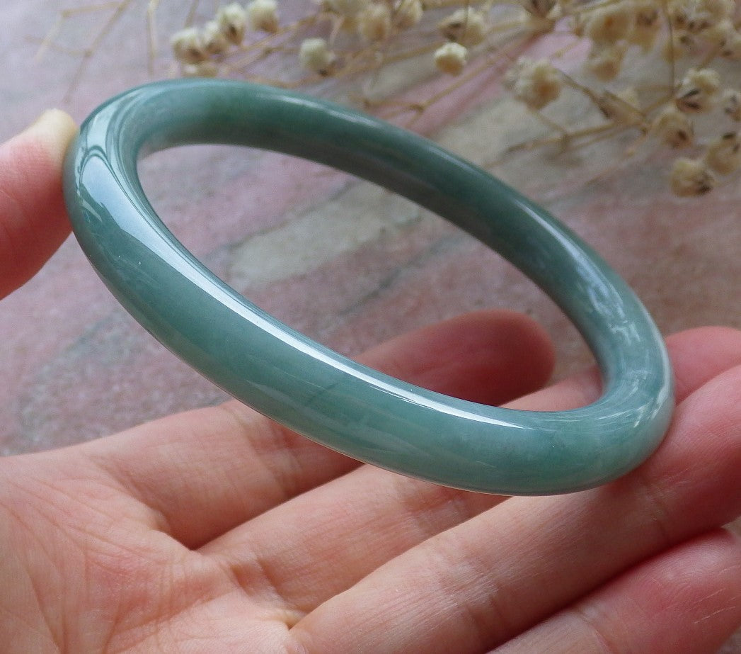 Certified Hand Carved Green 100% Natural Myanmar Burma A JADE Circle Jadeite Bracelet Bangle 57mm