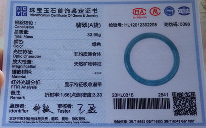 Certified Hand Carved Green 100% Natural Myanmar Burma A JADE Circle Jadeite Bracelet Bangle 57mm