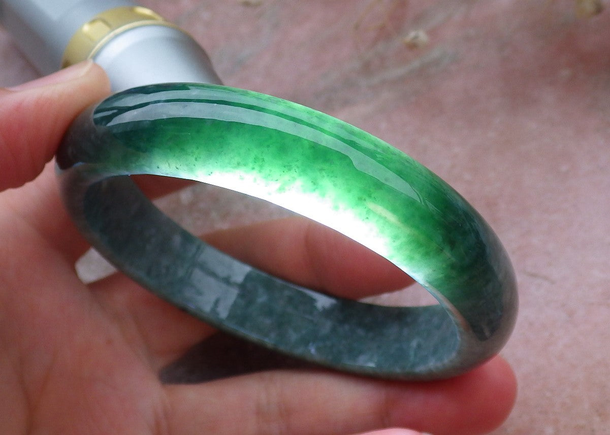 Certified Hand Carved Green 100% Natural Myanmar Burma A JADE Circle Jadeite Bracelet Bangle 58mm