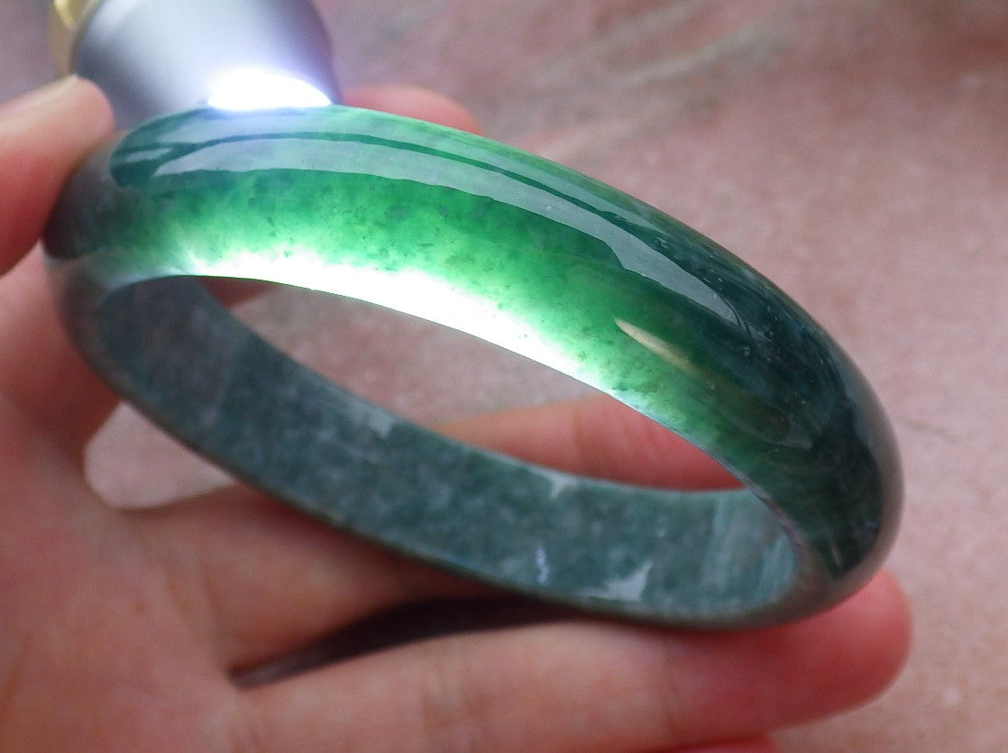 Certified Hand Carved Green 100% Natural Myanmar Burma A JADE Circle Jadeite Bracelet Bangle 58mm