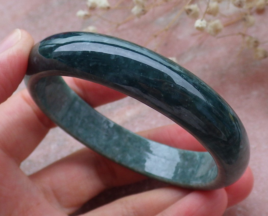 Certified Hand Carved Green 100% Natural Myanmar Burma A JADE Circle Jadeite Bracelet Bangle 58mm