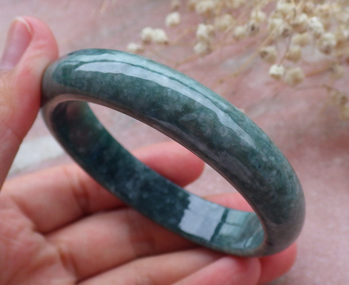 Certified Hand Carved Green 100% Natural Myanmar Burma A JADE Circle Jadeite Bracelet Bangle 58mm