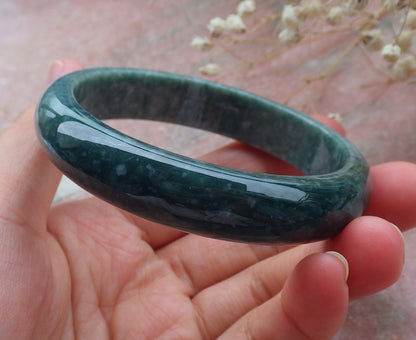 Certified Hand Carved Green 100% Natural Myanmar Burma A JADE Circle Jadeite Bracelet Bangle 58mm