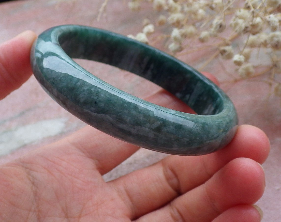 Certified Hand Carved Green 100% Natural Myanmar Burma A JADE Circle Jadeite Bracelet Bangle 58mm