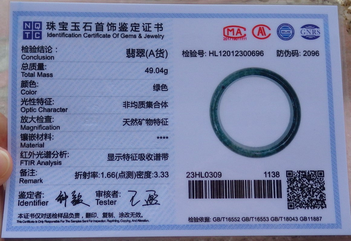 Certified Hand Carved Green 100% Natural Myanmar Burma A JADE Circle Jadeite Bracelet Bangle 58mm
