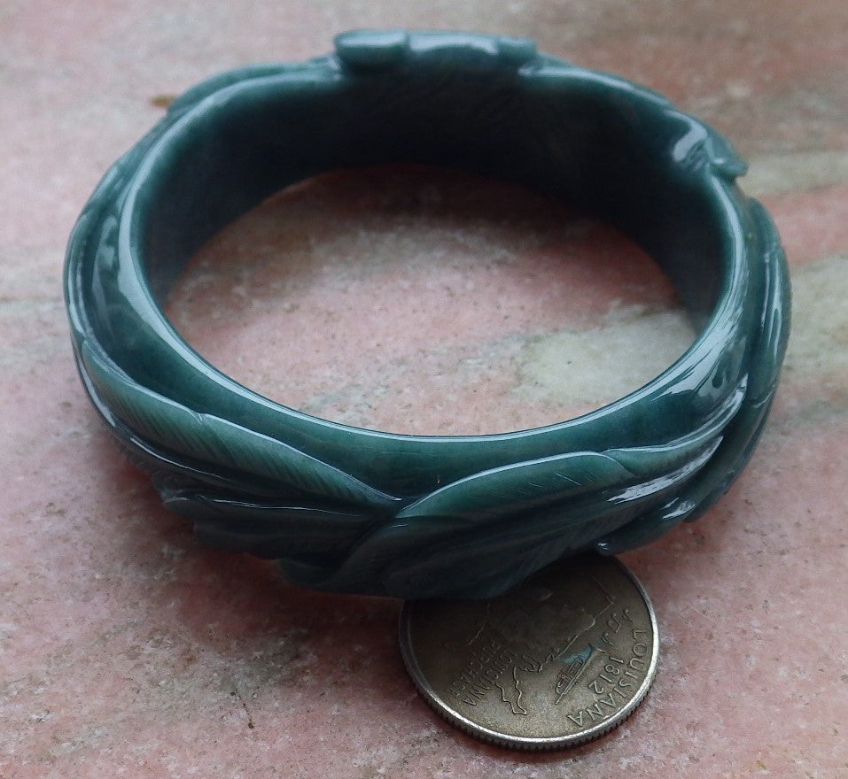 Certified Hand Carved Blue Water Green Natural Myanmar Burma A JADE Jadeite Phoenix Circle Bangle Bracelet 58mm