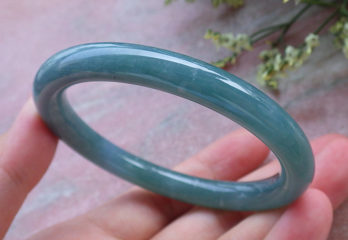 Certified Hand Carved Green Natural A JADE Circle Jadeite Bangle Bracelet 55mm