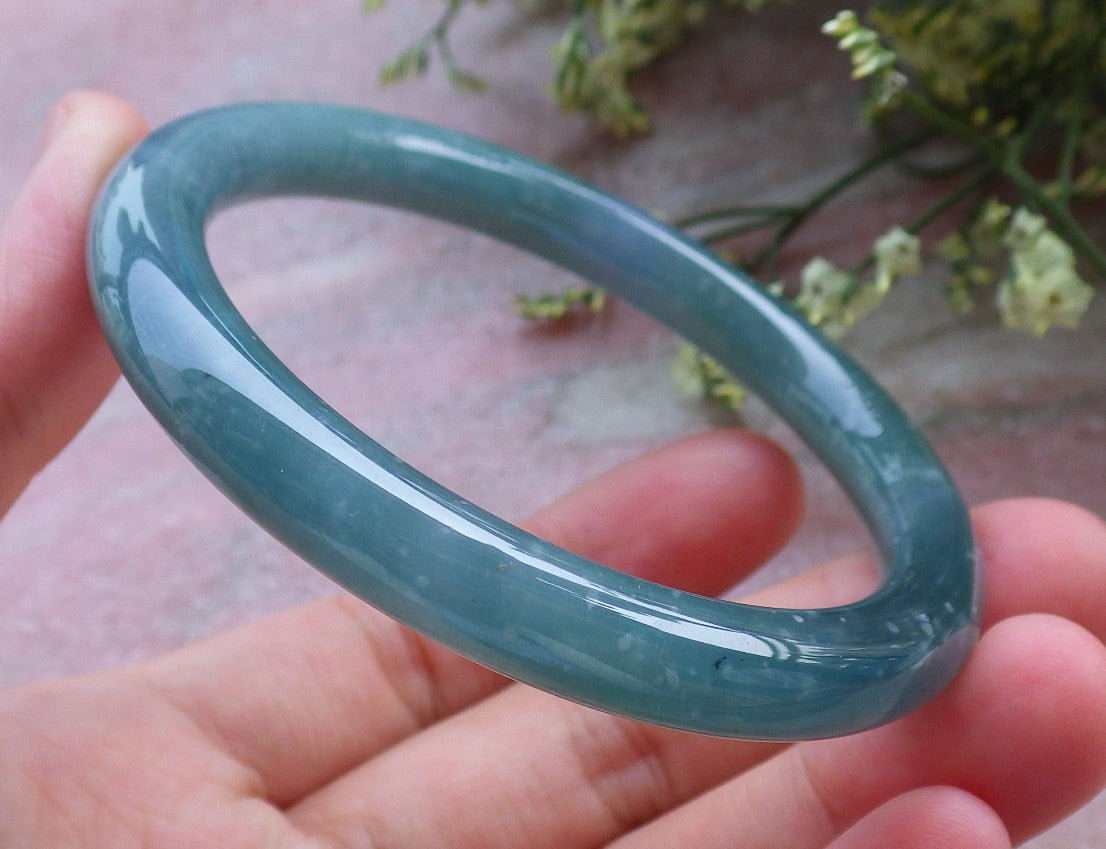 Certified Hand Carved Green Natural A JADE Circle Jadeite Bangle Bracelet 55mm