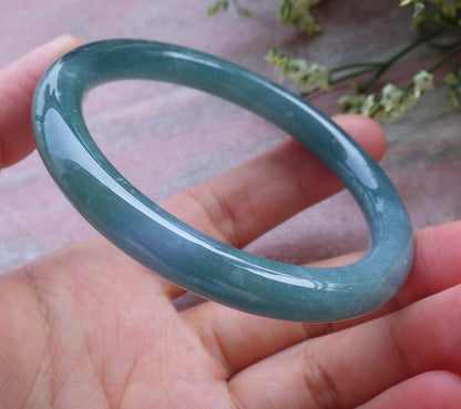 Certified Hand Carved Green Natural A JADE Circle Jadeite Bangle Bracelet 55mm