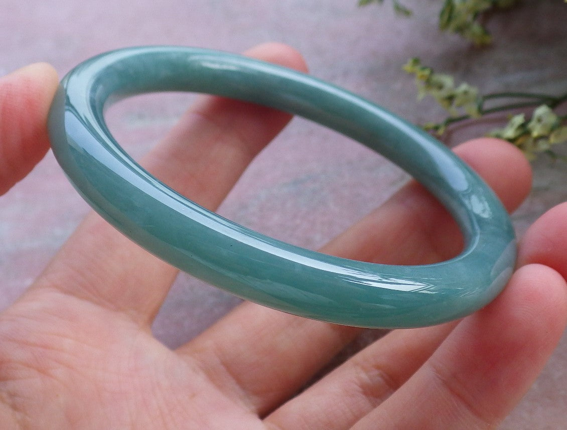 Certified Hand Carved Green Natural A JADE Circle Jadeite Bangle Bracelet 57mm