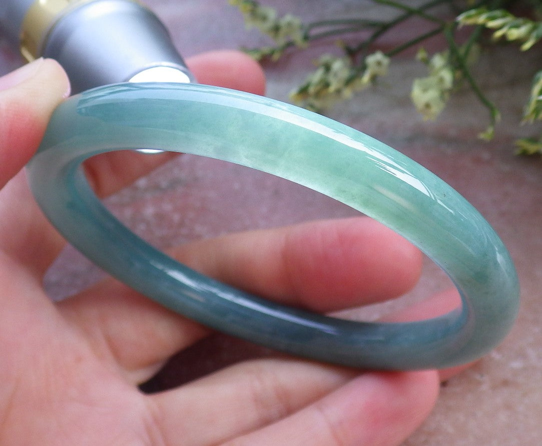Certified Hand Carved Green Natural A JADE Circle Jadeite Bangle Bracelet 57mm