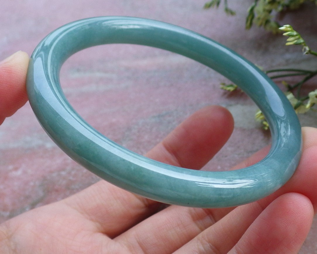 Certified Hand Carved Green Natural A JADE Circle Jadeite Bangle Bracelet 57mm